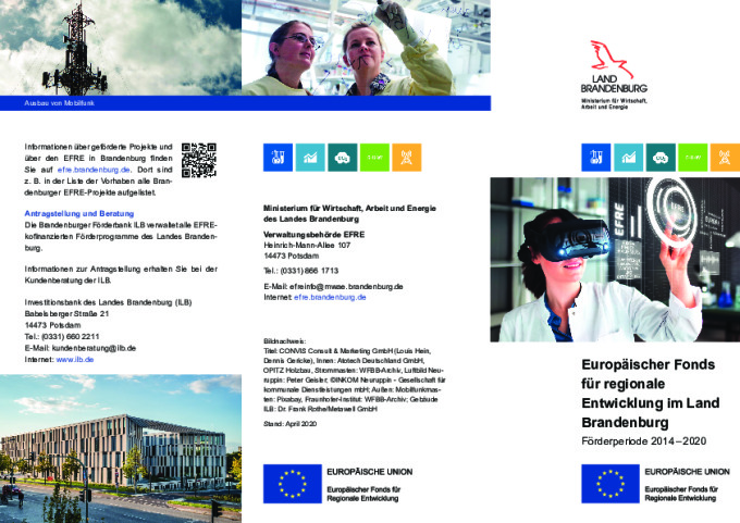 Bild vergrößern (Bild: Faltblatt Europäischer Fonds für regionale Entwicklung im Land Brandenburg Förderperiode 2014-2020)